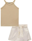 Conjunto de Blusa Regata em Canelado e Short Saia em Sarja com Elastano 84861 Infanti Infantil Menina