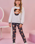 Conjunto de Blusão em Moletom com Pelúcia e Calça Legging em Termoskin Peluciado 89753 Infanti Infantil Menina