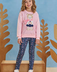 Conjunto de Blusão em Moletom sem Pelúcia e Calça Legging em Molecotton 89179 Infanti Infantil Menina