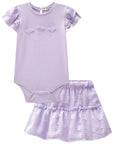 Conjunto de Body em Cotton com Saia em Chiffon Flores 83957 Infanti Bebê Menina