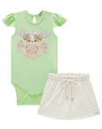 Conjunto de Body em Cotton com Short Saia em Molevisco 84142 Infanti Bebê Menina
