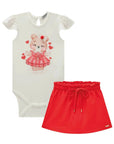 Conjunto de Body em Cotton com Short Saia em Molevisco 84142 Infanti Bebê Menina