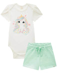 Conjunto de Body em Cotton com Shorts em Malha Textura 87166 Infanti Bebê Menina