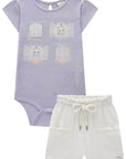 Conjunto de Body em Cotton com Shorts em Molevisco 83664 Infanti Bebê Menina