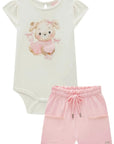 Conjunto de Body em Cotton com Shorts em Molevisco 83664 Infanti Bebê Menina