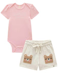 Conjunto de Body em Cotton com Shorts em Molevisco 87097 Infanti Bebê Menina