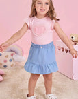 Conjunto de Body em Cotton e Short Saia em Light Chambray 83655 Infanti Bebê Menina