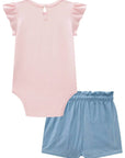 Conjunto de Body em Cotton e Short Saia em Light Chambray 83655 Infanti Bebê Menina