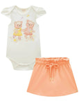 Conjunto de Body em Ribana Canelada com Short Saia em Molevisco 87121 Infanti Bebê Menina