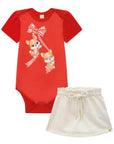 Conjunto de Body em Ribana Canelada com Short Saia em Molevisco 88887 Infanti Bebê Menina