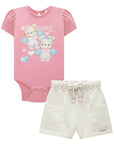 Conjunto de Body em Ribana Canelada com Shorts em Moletom sem Pelúcia 94195 Infanti Bebê Menina