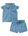 Conjunto de Camisa com Shorts em Light Chambray 84152 Infanti Bebê Menina
