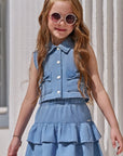 Conjunto de Camisa e Saia em Jeans 97205 Infanti Infantil Menina