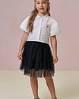 Conjunto de Camisa em Tricoline com Elastano e Saia em Tule. Com Shorts Embutido 97193 Infanti Infantil Menina