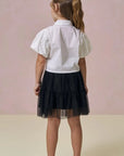 Conjunto de Camisa em Tricoline com Elastano e Saia em Tule. Com Shorts Embutido 97193 Infanti Infantil Menina