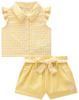 Conjunto de Camisa em Tricoline Vichy com Shorts em Linho 83442 Infanti Bebê Menina