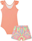Conjunto de Maiô em Malha UV Dry Proteçã 50+ com Shorts em Malha Atoalhada 88911 Infanti Infantil Menina