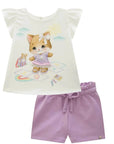 Conjunto de Malha Fresh com Shorts em Moletom sem Pelúcia 88871 Infanti Bebê Menina