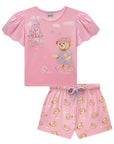 Conjunto de Pijama de Blusa em Meia Malha com Shorts e Malha Comfy 84161 Infanti Infantil Menina