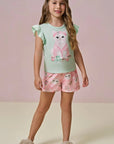 Conjunto de Pijama de Blusa em Meia Malha com Shorts em Malha Comfy 96040 Infanti Infantil Menina