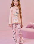 Conjunto de Pijama de Blusa em Meia Malha e Calça Legging em Malha Comfy. Acompanha Máscara 89630 Infanti Infantil Menina