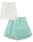 Conjunto de Regata Cropped em Canelado Liz e Saia em Tule. Com Shorts Embutido 83986 Infanti Infantil Menina