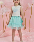 Conjunto de Regata Cropped em Canelado Liz e Saia em Tule. Com Shorts Embutido 83986 Infanti Infantil Menina