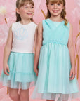 Conjunto de Regata Cropped em Canelado Liz e Saia em Tule. Com Shorts Embutido 83986 Infanti Infantil Menina