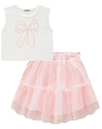 Conjunto de Regata Cropped em Canelado Liz e Saia em Tule. Com Shorts Embutido 83986 Infanti Infantil Menina