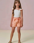 Conjunto de Regata em Canelado Liz e Shorts em Linho Bordado Corações 96652 Infanti Infantil Menina