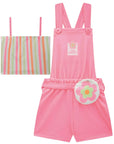 Conjunto de Top em Ribana Fancy e Jardineira em Moletom 83514 Infanti Infantil Menina