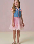 Conjunto de Vestido em Canelado Liz e Tule com Elastano e Colete em Jeans 97252 Infanti Infantil Menina