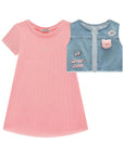 Conjunto de Vestido em Malha Soft e Colete em Jeans Askansas 93573 Infanti Infantil Menina