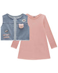 Conjunto de Vestido em Malha Soft Line e Colete em Jeans Askansas 90830 Infanti Infantil Menina