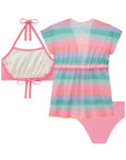 Trio de Biquíni em Malha UV Dry com Proteção UV 50+ com Saída de Praia em Tela Fashion 93177 Infanti Infantil Menina