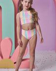 Trio de Biquíni em Malha UV Dry com Proteção UV 50+ com Shorts em Malha Textura 96216 Infanti Infantil Menina