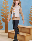 Trio de Blusa Alongada em Cotton Colete em Matelassê Flores e Calça Legging em Fly Tech 94209 Infanti Infantil Menina