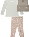 Trio de Blusa em Canelado com Colete em Tricot e Calça Legging em Molecotton 87539 Infanti Bebê Menina