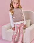 Trio de Blusa em Canelado com Colete em Tricot e Calça Legging em Molecotton 87539 Infanti Bebê Menina
