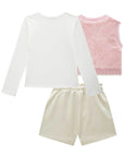 Trio de Blusa em Cotton Colete em Pelo Carneirinho e Short Saia em Moletom sem Pelúcia 90831 Infanti Infantil Menina
