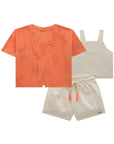 Trio de Camisa em Laise Borboleta Cropped e Shorts em Linho Deluxe 84610 Infanti Infantil Menina