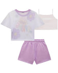 Trio de Top em Canelado Blusa Boxy em Tela e Shorts em Moletom 83121 Infanti Infantil Menina