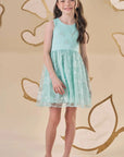 Vestido em Ribana Canelada e Tule Bordado 87209 Infanti Infantil Menina