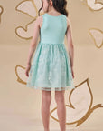 Vestido em Ribana Canelada e Tule Bordado 87209 Infanti Infantil Menina