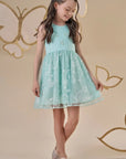 Vestido em Ribana Canelada e Tule Bordado 87209 Infanti Infantil Menina