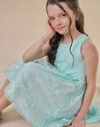 Vestido em Ribana Canelada e Tule Bordado 87209 Infanti Infantil Menina