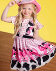 Vestido Junino Boiadeira em Fly Tech e Nylon Estampa de Vaquinha e Franjas com Strass 97819 Kukiê Infantil Menina