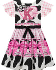 Vestido Junino Boiadeira em Fly Tech e Nylon Estampa de Vaquinha e Franjas com Strass 97819 Kukiê Infantil Menina