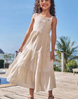 Vestido Midi em Blend de Linho Bordado 96495 Infanti Infantil Menina