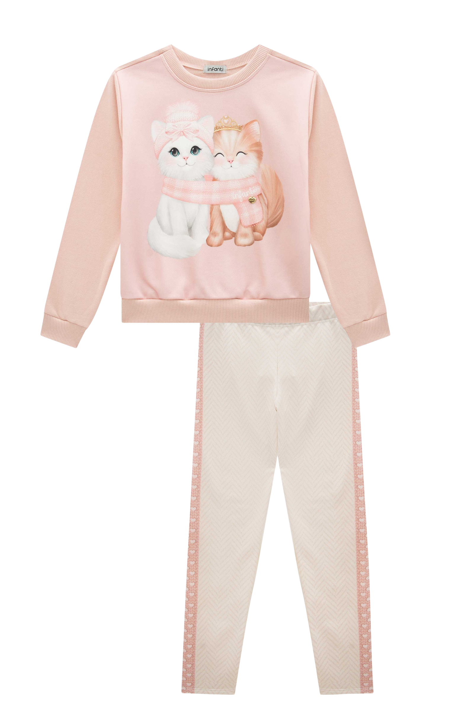 Conjunto de Blusão em Moletom com Pelúcia e Calça Legging em Termoskin Peluciado 89751 Infanti Infantil Menina